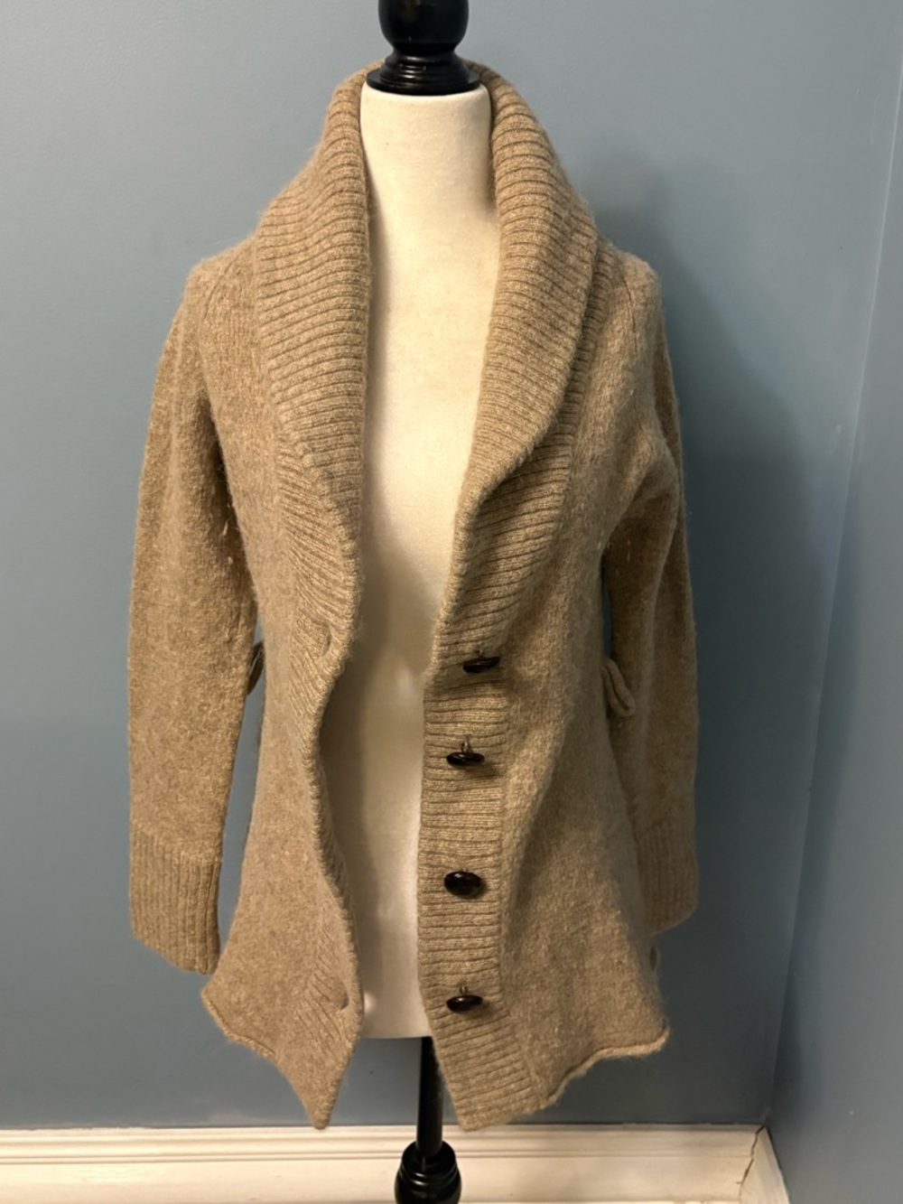 Cozy Shawl Collar Button-Up Women's Sweater Cardigan - Tan